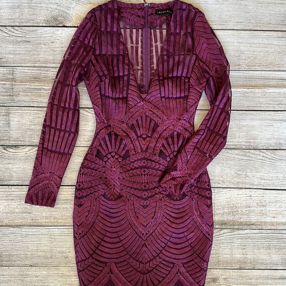 Revolve Lavish Alice Lace Long Sleeve Purple Embroidered Cocktail Dress Size 2 - Picture 8 of 12